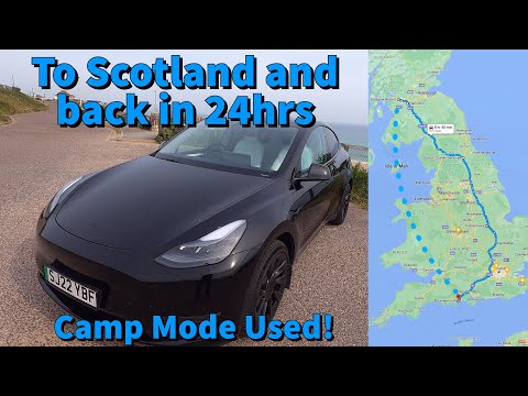 Tesla Model Y from Scotland overnight incl sleeping in car with camping mode!  +detour for Drag Race