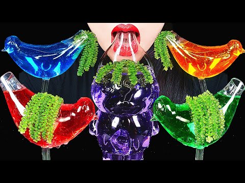 ASMR DRINKING SOUNDS MUKBANG, RAINBOW DRINKS, Mysterious Water, 신기한 물 먹방 Sea grapes, BIRD GLASS