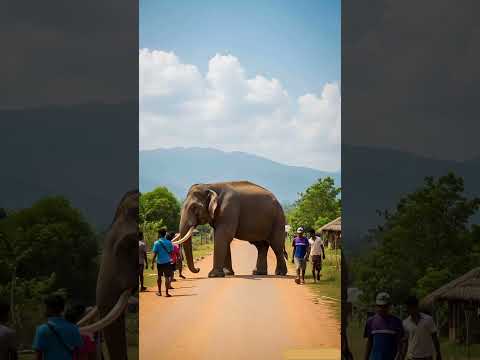Villagers Face Giant Elephant in Village Road