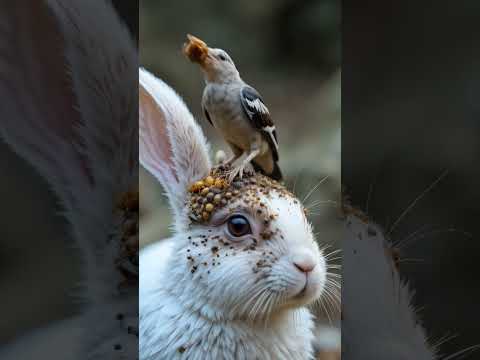 oxpecker cleaning a rabbit'head#barnacles #recsueanimal #cleaning #cleaningear #cleaningearbybird