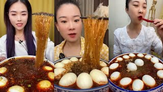 MUKBANG 먹방 EATING GLASS NOODLES and SOFT BOIL EGGS chewy sounds | ASMR | chinese foods 辣面鸡蛋