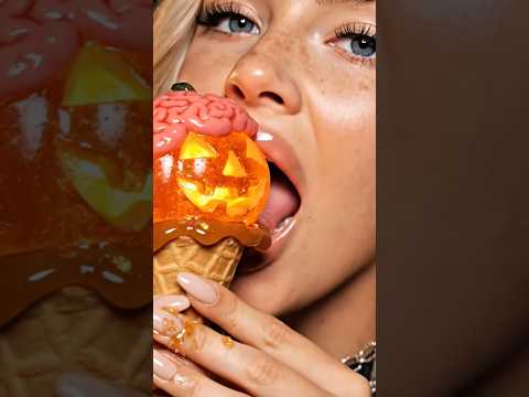 SPOOKY ICE CREAM 👻 #aiasmr #mukbang #eating #aigenerated #halloweenasmr #icecream #halloween
