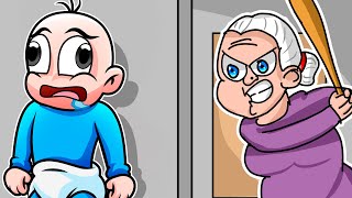 ESCAPA de la ABUELA ENOJADA en Minecraft! 😱😡 BEBÉ NOOB HUYE en GRANNY SIMULATOR