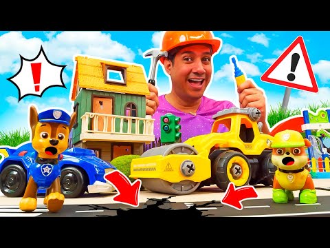 ¡Reparamos la carretera con los Paw Patrol! Juguetes de la Patrulla Canina