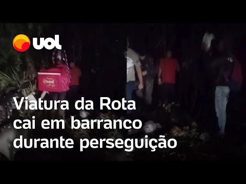 Viatura da Rota cai em barranco durante perseguição em São Paulo e deixa PMs feridos