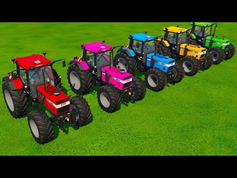 TRANSPORTING PIXAR CARS & FRUITS WITH COLORED & JOHN DEERE vs CLAAS vs TRACTORS - BeamNG.drive