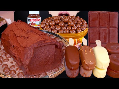 ASMR DUBAI CHOCOLATE ROLL CAKE MALTESERS ICE CREAM NUTELLA DESSERT MUKBANG 먹방チョコレート 咀嚼音EATING SOUNDS