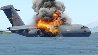 Military C-17 Performs Emergency Water Landing After Engine Catches Fire | X-Plane 11