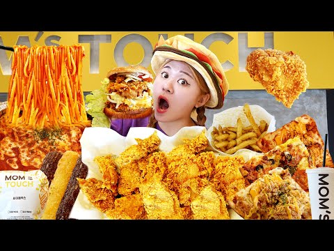 ASMR MUKBANG 맘스터치 DT 햄버거 치킨 피자 파스타 먹방🍔🍗🍝 Crispy Fried Chicken Burger Pizza Eating Sound | HIU 하이유