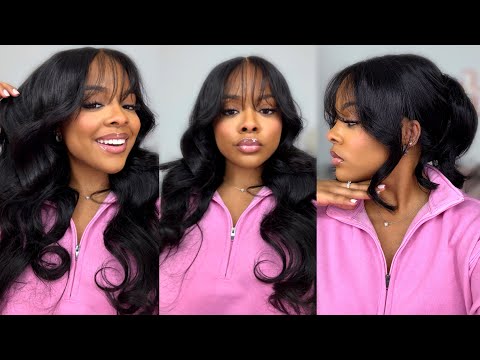 💓Easy & Beginner Friendly Bangs Wig|100% GLUELESS CURTAIN BANGS WIG INSTALL +UPDO STYLE| UNice Hair