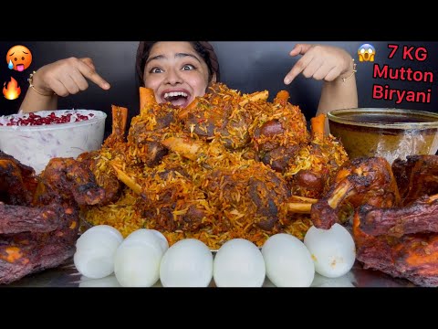 7 KG SPICY HYDERABADI MUTTON DUM BIRYANI, 2 SPICY WHOLE ROASTED CHICKEN, ONION RAITA, ASMR MUKBANG