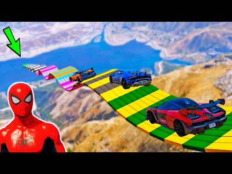 HOMEM-ARANHA e SUPER-HERÓIS na RAMPA ONDULADA com SUPER CARROS! QUEM VAI VENCER no GTA V?