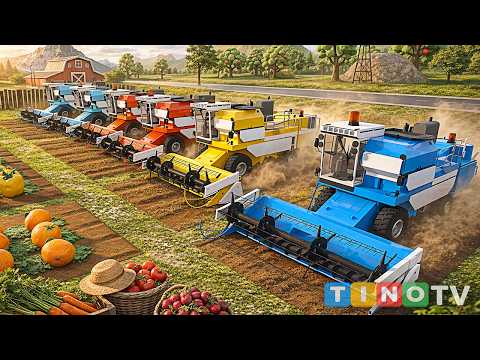 Mega Farming with Harvesters and Tractors 🚧 Heavy Equipment Farm Machinery Simulations Adventure