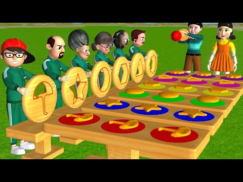 Scary Teacher 3D vs Squid Game Throwing Put in Key Lock Dalgona Candy Shapes Challenge Who's Boss
