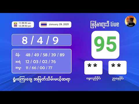 1/29/2025  နေ့လည်ပိုင်း တိုက်ရိုက်ထုတ်လွှင့်မှု‌ #2nd #2dlive #ahkyan  #live #2dmyanmar #lotterylive