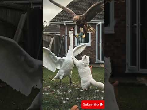 Epic Backyard Battle! Swan vs Cat vs Eagle 🦢🐱🦅 | Ultra Realistic 4K Cinematic Short #animalshorts