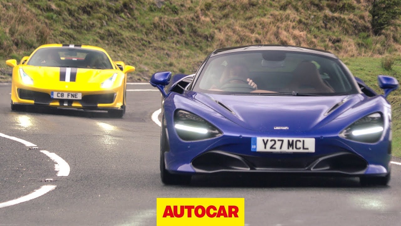 Ferrari 488 Pista v McLaren 720S on the road. in the wet - Supercar review - Autocar