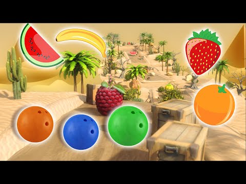 🍉🦁🔺 Kinetic Sand Fruits, Animals & Shapes Smash with Bowling Ball in Desert Space Adventure 🎳🏜️