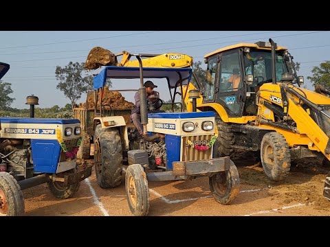 JCB 3DX Backhoe Machine Loading Mud In Swaraj Tractor Trolley For Construction Work | Jcb VS Tractor