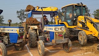 JCB 3DX Backhoe Machine Loading Mud In Swaraj Tractor Trolley For Construction Work | Jcb VS Tractor