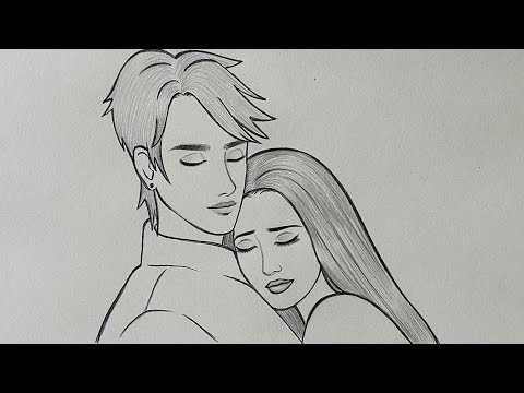 dessin au crayon très facile d'un joli couple, dessin de couple étape par étape pour les débutants..