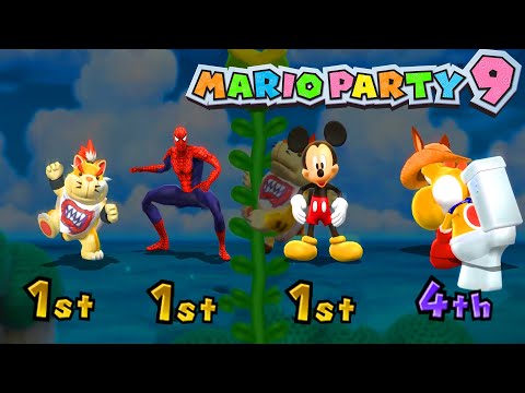 Mario Party 9 Garden Battle - Bowser jr vs Yoshi vs Spider-Man vs Micky(Master Difficulty)#mariogame