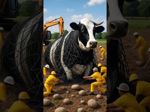 Cow Trapped in Net 😢 | Workers’ Heart-Touching Rescue | Emotional Animal Save. #shortfeed  #shorts