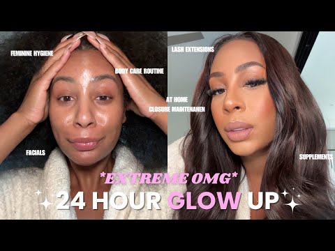 24hr *EXTREME* GLOW UP | DIY lash extensions, hair maintenance, soft + glowy body routine & more!!!!