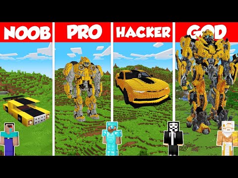 Bumblebee Transformers Build Battle Challenge - Noob vs Pro vs Hacker vs God - Minecraft Animation