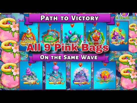 9 Pink Bags Trials for Fans, Feast of Champs, Shimmering Waters,Deep Island, Family Island Pink Bags