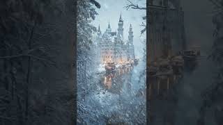Tempestade de neve uivante no castelo. Ambiente de inverno com nevascas relaxantes e ventos fortes