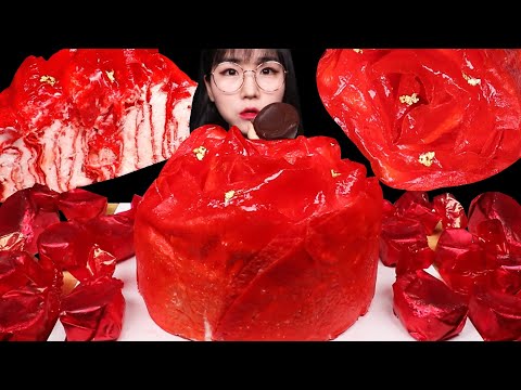 ASMR MUKBANG | 크레이프 케이크 먹방🍰🌹 RED ROSE CREPE CAKE EATING SHOW | クレープケーキ