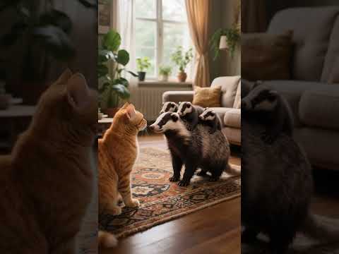 So cute! Cat looks at this can of weasels carrying their cubs. A leisurely morning. So cute! とてもかわいい