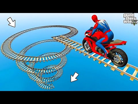 الأبطال الخارقين على القضبان دوامة قمع جسر SPIDER-MAN on Motorcycle in Spiral Bridge ep.4