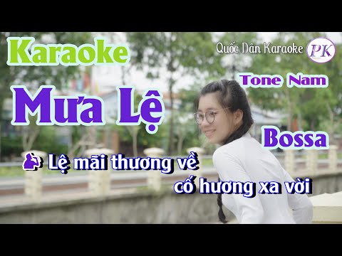 Karaoke Mưa Lệ | Bossa Nova | Tone Nam (A#m,Tp:90) | Quốc Dân Karaoke