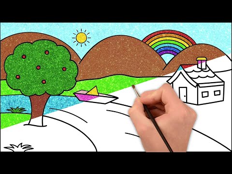 ✏️How to Draw Beautiful Scenery for Kids🎨 | Simple Drawing & Coloring Tutorial | Chiki Art Hindi