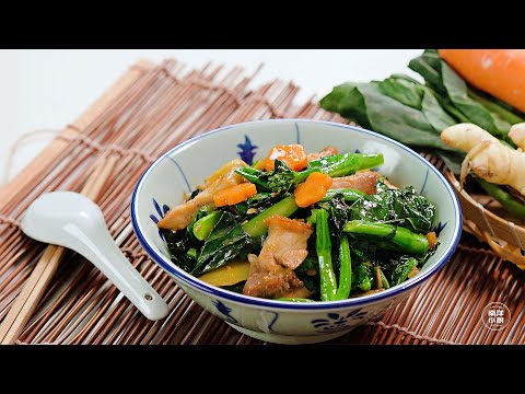 烧肉炒芥兰 Stir-Fried Kailan with Roasted Pork