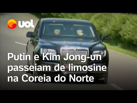 Putin e Kim Jong-un passeiam de limosine na Coreia do Norte; veja vídeo