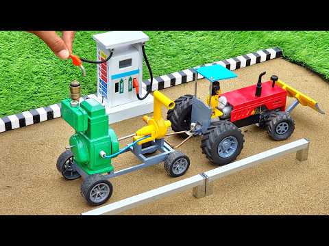 Mini tractor making diesel engine water pump for field irrigation science project |  @sanocreator