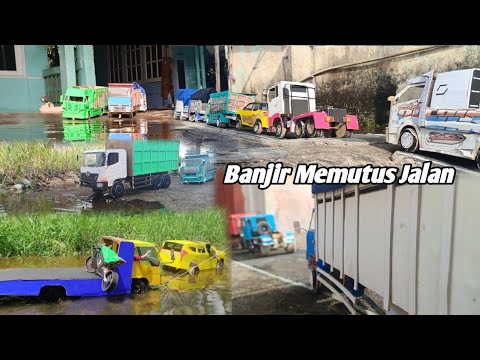 Banjir memutus jalan, banyak Truk Antri gak berani lewat