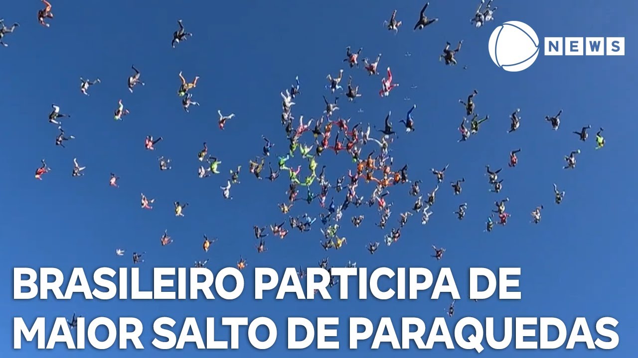 Brasileiro participa de maior salto de paraquedas em grupo já registrado