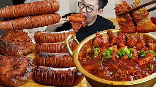 밥도둑들납시요~! 당면들어간 돼지김치찜 소세지 흑돼지스테이크 요리 먹방 Kimchi jjim MUKBANG