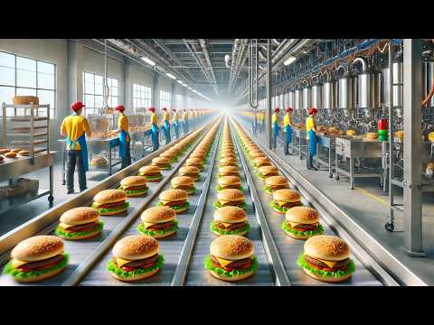 This is how Mcdonalds produces 70 million hamburgers a day! Big food factory!