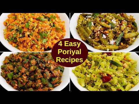 4 வகை ஈஸி & டேஸ்ட்டி பொரியல் ரெசிபிஸ் | Poriyal Recipes in Tamil | Sidedish | Easy Poriyal Recipes