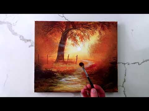 Pathway to Peace: How to Paint a Beautiful Sunrise Path with a Majestic Tree and Fence in Acrylic