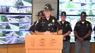 Governor Mike Braun and ISP Superintendent Anthony Scott give remarks on Labor Day Weekend patrols