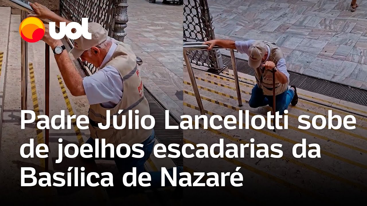 Padre Júlio Lancellotti sobe de joelhos escadaria da Basílica de Nazaré em Belém vídeo