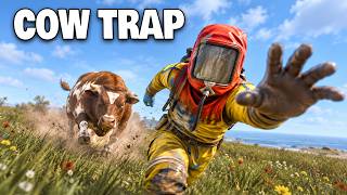 YouTube thumbnail for JordanRants's video titled 'I Built a GIANT Cow Pit Trap Base in Rust (20+ COWS!)'