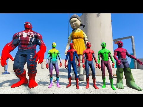 GTA 5 SPIDERMAN Water Slides RAGDOLLS - Spiderman, Hulk, Squid Game,  (Euphoria Ragdolls) Ep.31
