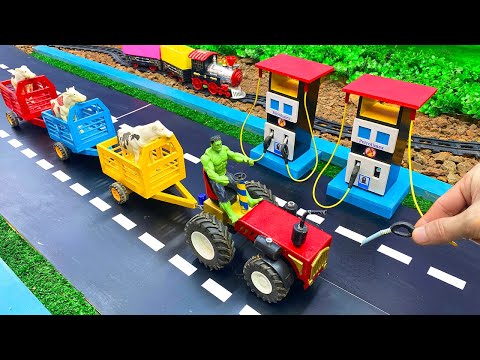 Top diy tractor making mini Double Deck Trailer transport Cow-Pig | diy grow Peas Farming